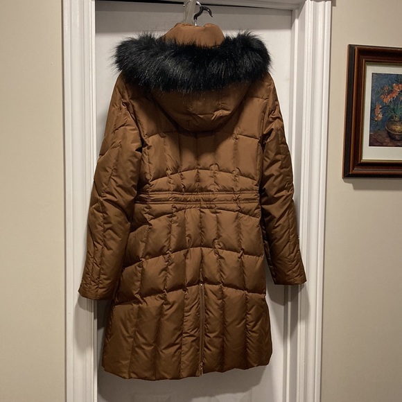 Planet Ladies Faux Fur Hooded Cognac Zippered Down Filled Puffer Coat - Sz 10 - Picture 3 of 14